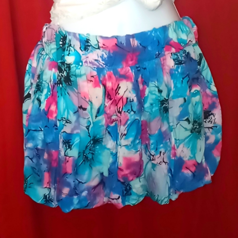 Floral pink and blue tie-dye bubble skirt